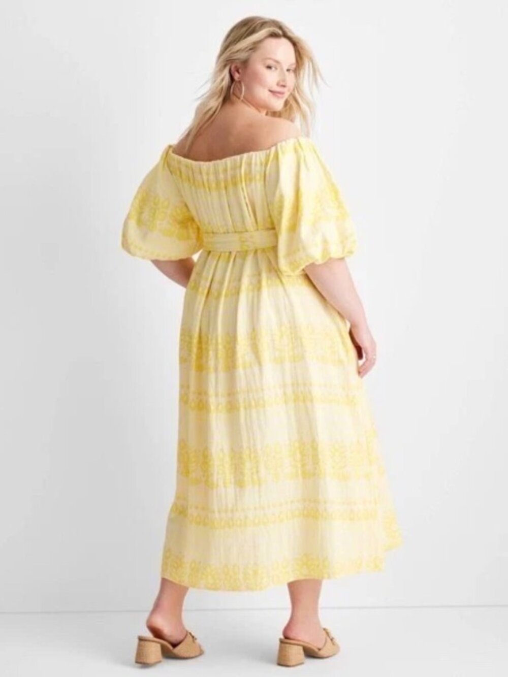 Future Collective 1X 100% Cotton Plus Yellow Off the Shoulder Summer Maxi Dress